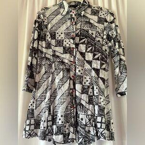 Black and White Geometric Button-Up Shirt